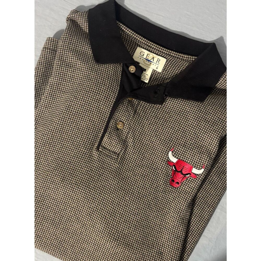 Vintage Gear Chicago Bulls Polo Shirt  Mens Large NBA Basketball Tan Brown 90s
